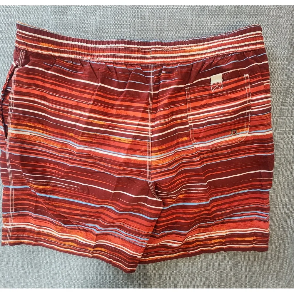 Caribbean Joe Mens XL Swim Trunks Red Striped Board Shorts Beachwear